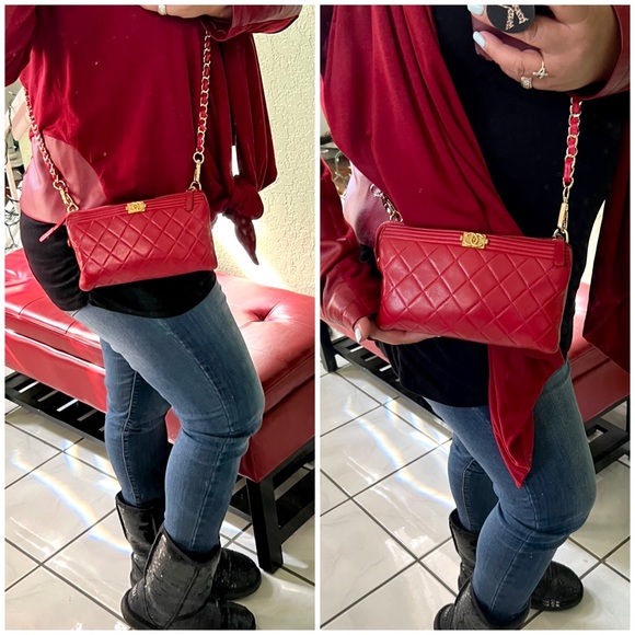 👑✅PRICE FIRM✅ AUTHENTIC Chanel Red Boy Lambskin Clutch - Picture 4 of 17